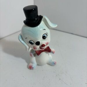 Vintage 1950’s ceramic puppy dog figurine with top hat & bow‎ tie made in Japan